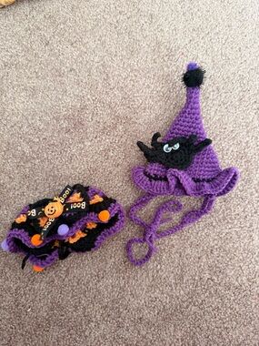 Purple Crochet Halloween Witch Hat & collar for Small Pets
